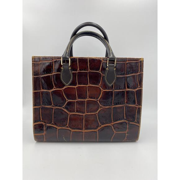 Dooney & Bourke Janine Crocodile Embossed Leather Satchel Handbag Purse Brown - Picture 6 of 16